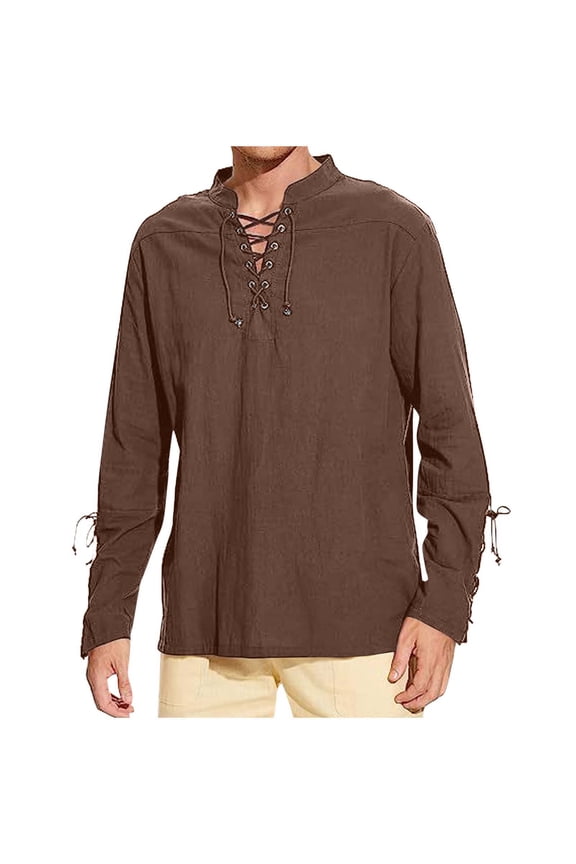 Men's Long Sleeve Hooded Shirts Retro Style for Medieval,Viking,Hippie Pirate Renaissance