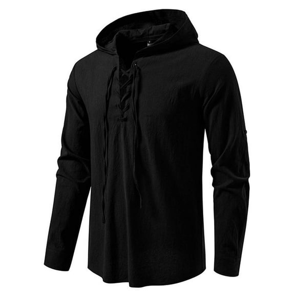 Betivan Men's Long Sleeve Hooded Shirts Retro Style for Medieval,Viking,Hippie Pirate Renaissance