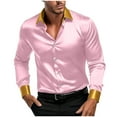 thumbnail image 1 of Betivan Men's Luxury Satin Dress Shirt Shiny Embroidery Silk Long Sleeve Button Up Shirts Prom Wedding Party Dancing Shirt, 1 of 8