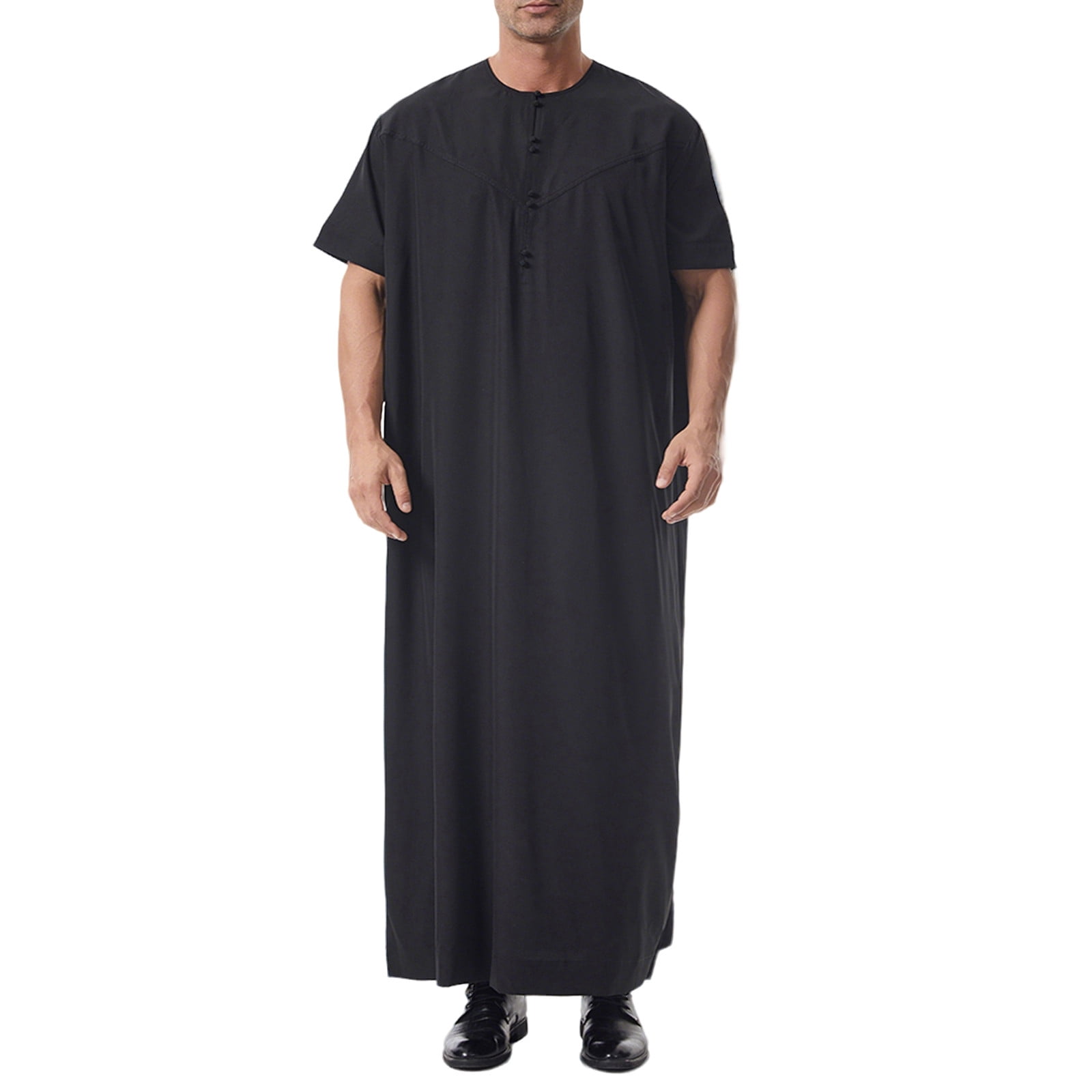 Middle Robe Betivan Men's Muslim Robe Arab Middle Robe Long Style Short Sleeve Neck ...