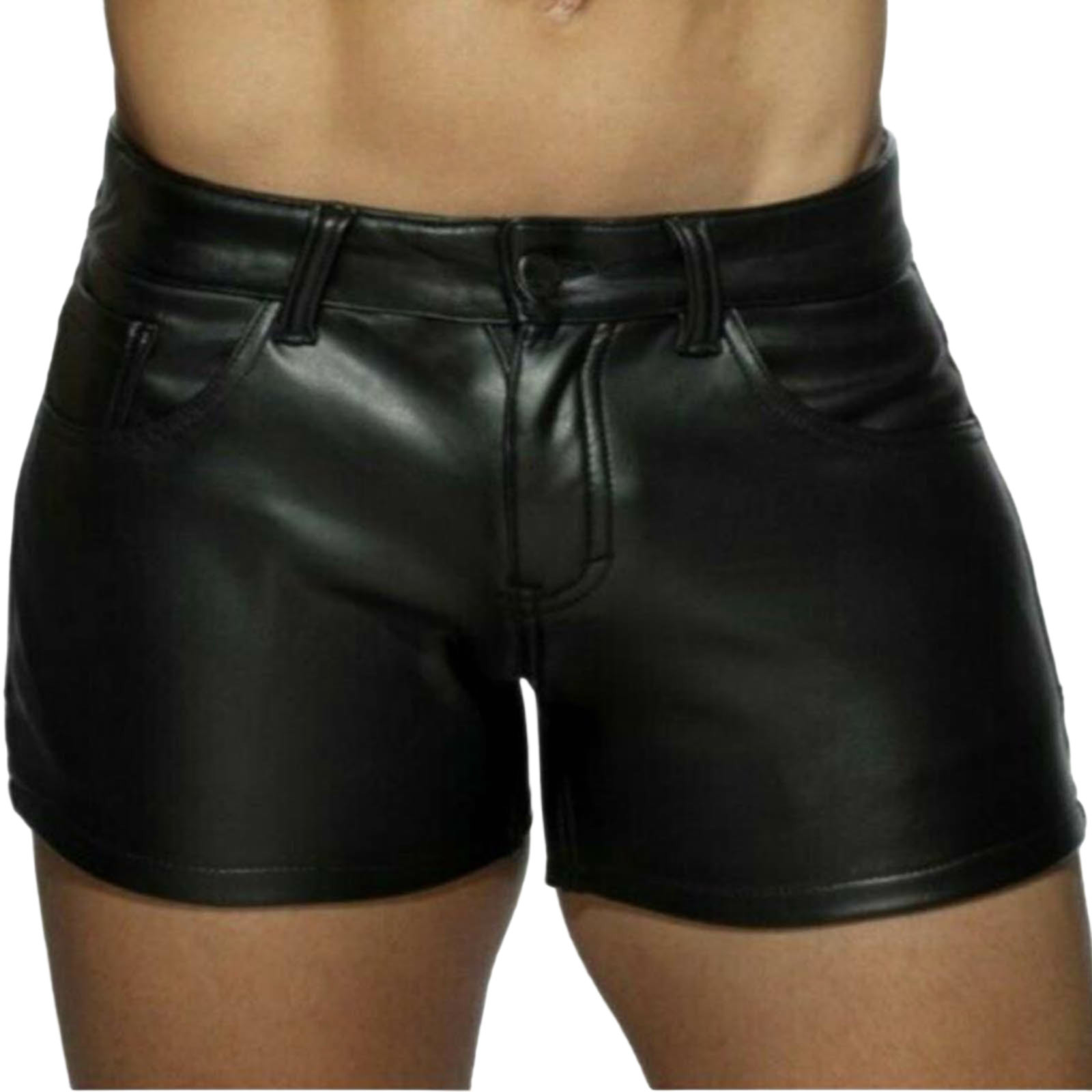 Betivan Men s PU Leather Shorts Elastic Waist Rave Hot Short Pants 