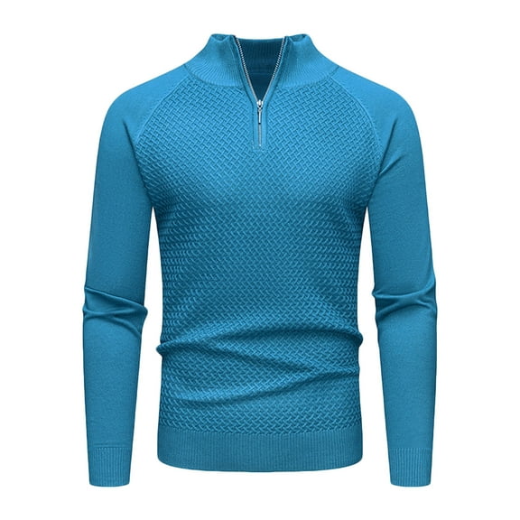 Betivan Men's Quarter Zip Sweaters Polo Stand Collar Pullover Waffle Knit Mock Neck Business Casual Slim Fit Tops
