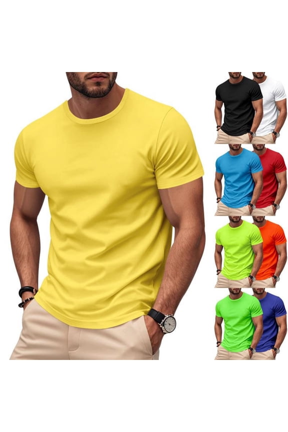 Men's Running Tee Short Sleeve Crew Neck Solid Color Quick Dry Breathable Marathon Fitness Gym Workout Tops