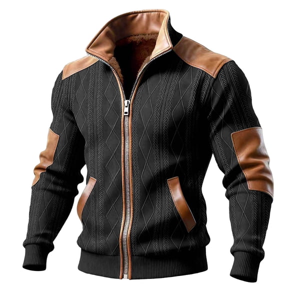 Betivan Men's Solid Color Long Sleeve Stand-Up Zipper Flap Cargo Jacket Windbreaker Coat Mens Casual Outerwear Warm Fall Winter Clothing