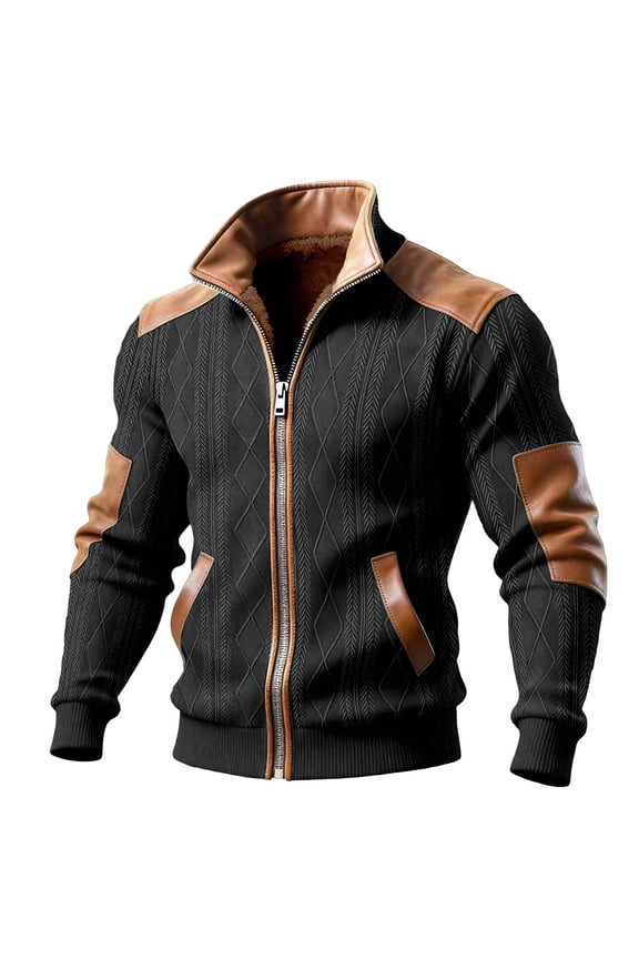 Men's Solid Color Long Sleeve Stand-Up Zipper Flap Cargo Jacket Windbreaker Coat Mens Casual Outerwear Warm Fall Winter Clothing
