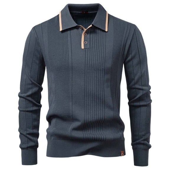 Betivan Men's Solid Color Long Sleeve Sweater Shirt, Half-Button Turndown Collar Knitted Top, Basic Button Tees Stylish Tops Golf Casual Versatile Layering Sweater