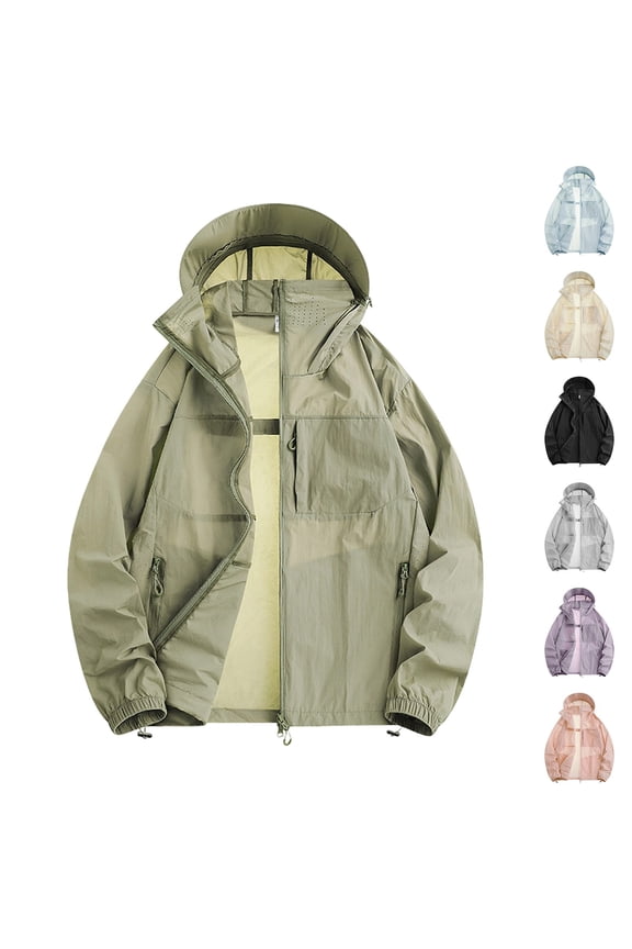 Men's Solid Color Long Sleeved Hooded Zipper Cardigan Ice Silk Thin Sunscreen Jacket