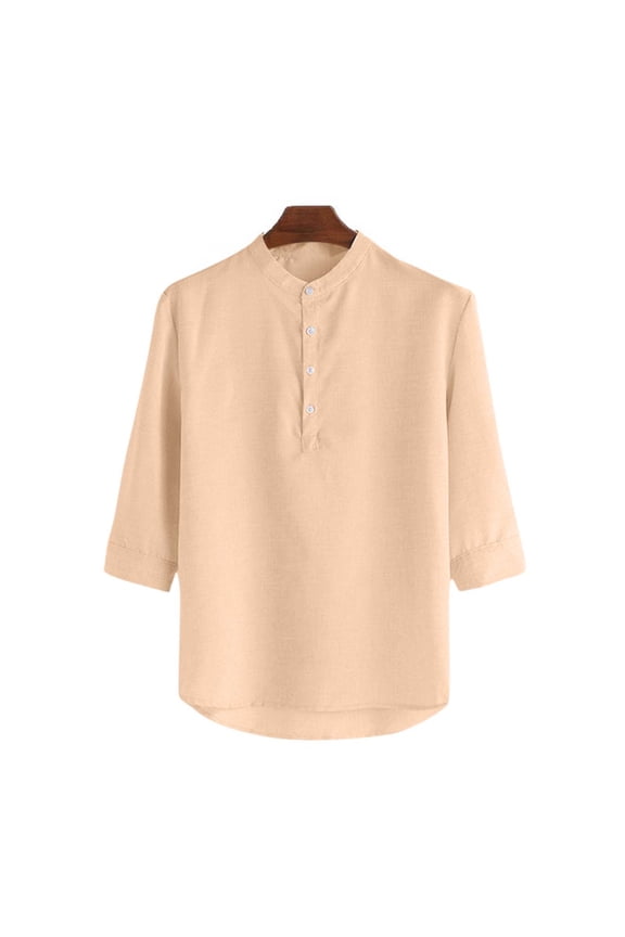 Men's Solid Mandarin Collar Shirt Half Placket Three Quarter Sleeve Summer Breathable Casual Daily Outdoor Vacation Office Work Fashion Top