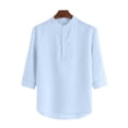 thumbnail image 1 of Betivan Men's Solid Mandarin Collar Shirt Half Placket Three Quarter Sleeve Summer Breathable Casual Daily Outdoor Vacation Office Work Fashion Top, 1 of 5