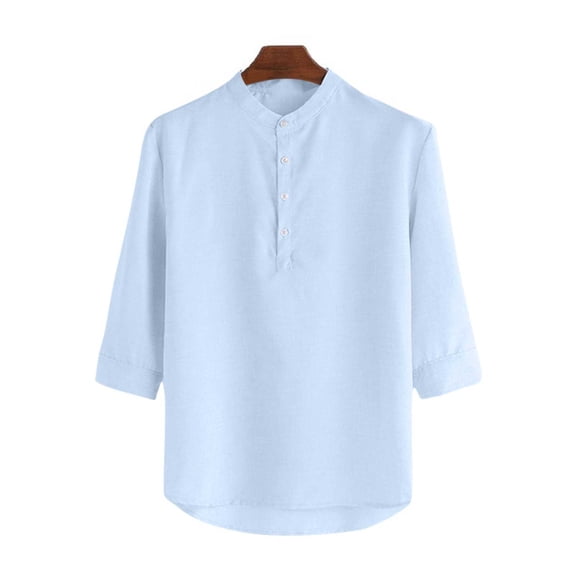 Betivan Men's Solid Mandarin Collar Shirt Half Placket Three Quarter Sleeve Summer Breathable Casual Daily Outdoor Vacation Office Work Fashion Top