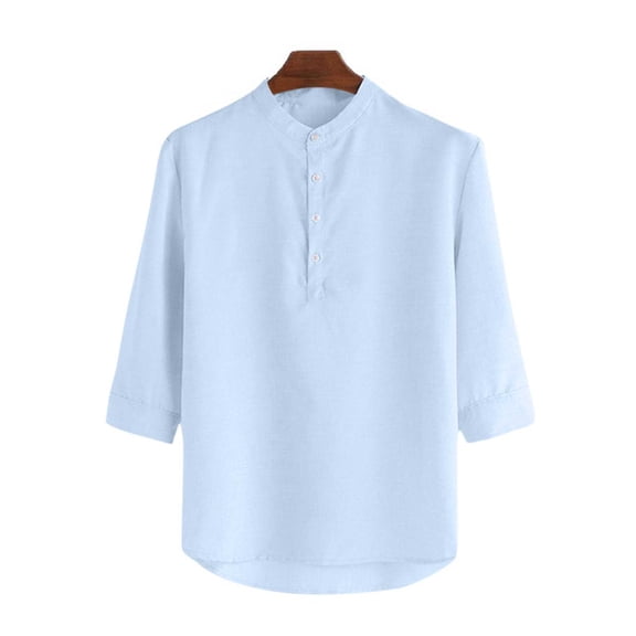 Betivan Men's Solid Mandarin Collar Shirt Half Placket Three Quarter Sleeve Summer Breathable Casual Daily Outdoor Vacation Office Work Fashion Top