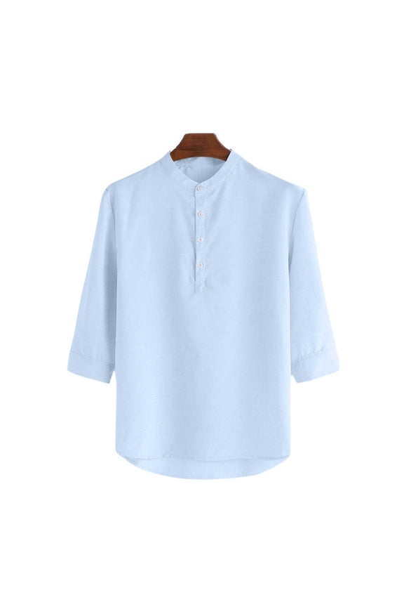 Men's Solid Mandarin Collar Shirt Half Placket Three Quarter Sleeve Summer Breathable Casual Daily Outdoor Vacation Office Work Fashion Top