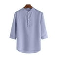 thumbnail image 1 of Betivan Men's Solid Mandarin Collar Shirt Half Placket Three Quarter Sleeve Summer Breathable Casual Daily Outdoor Vacation Office Work Fashion Top, 1 of 5