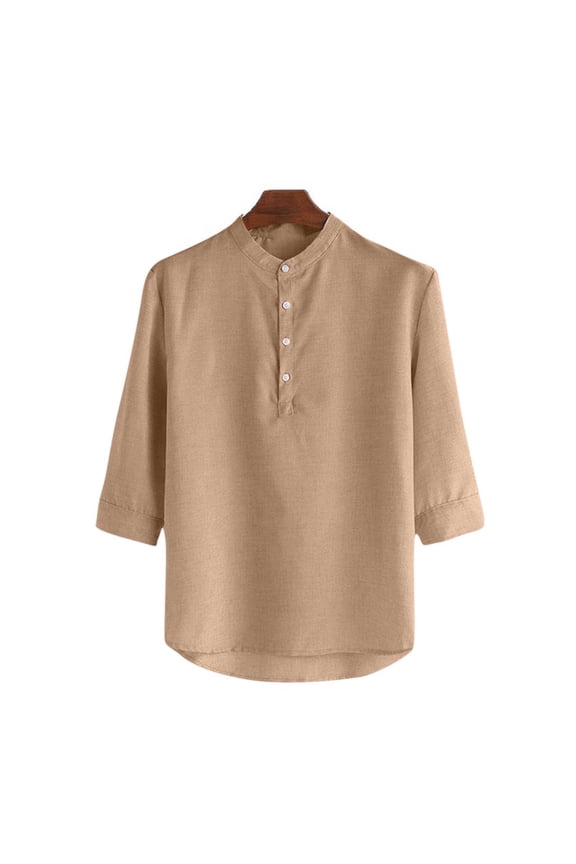 Men's Solid Mandarin Collar Shirt Half Placket Three Quarter Sleeve Summer Breathable Casual Daily Outdoor Vacation Office Work Fashion Top