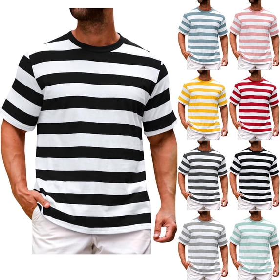 Betivan Men's Stripe Tee Short Sleeve Crew Neck Chest Pocket Solid Color Regular Fit Casual Sports Golf Running Tops