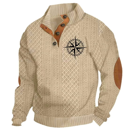 Betivan Men's Sweatshirts Outdoor Activity Casual Stand Up Collar Printed Four-Button Long Sleeve Warm Pullover Hoodie Versatile Jacket