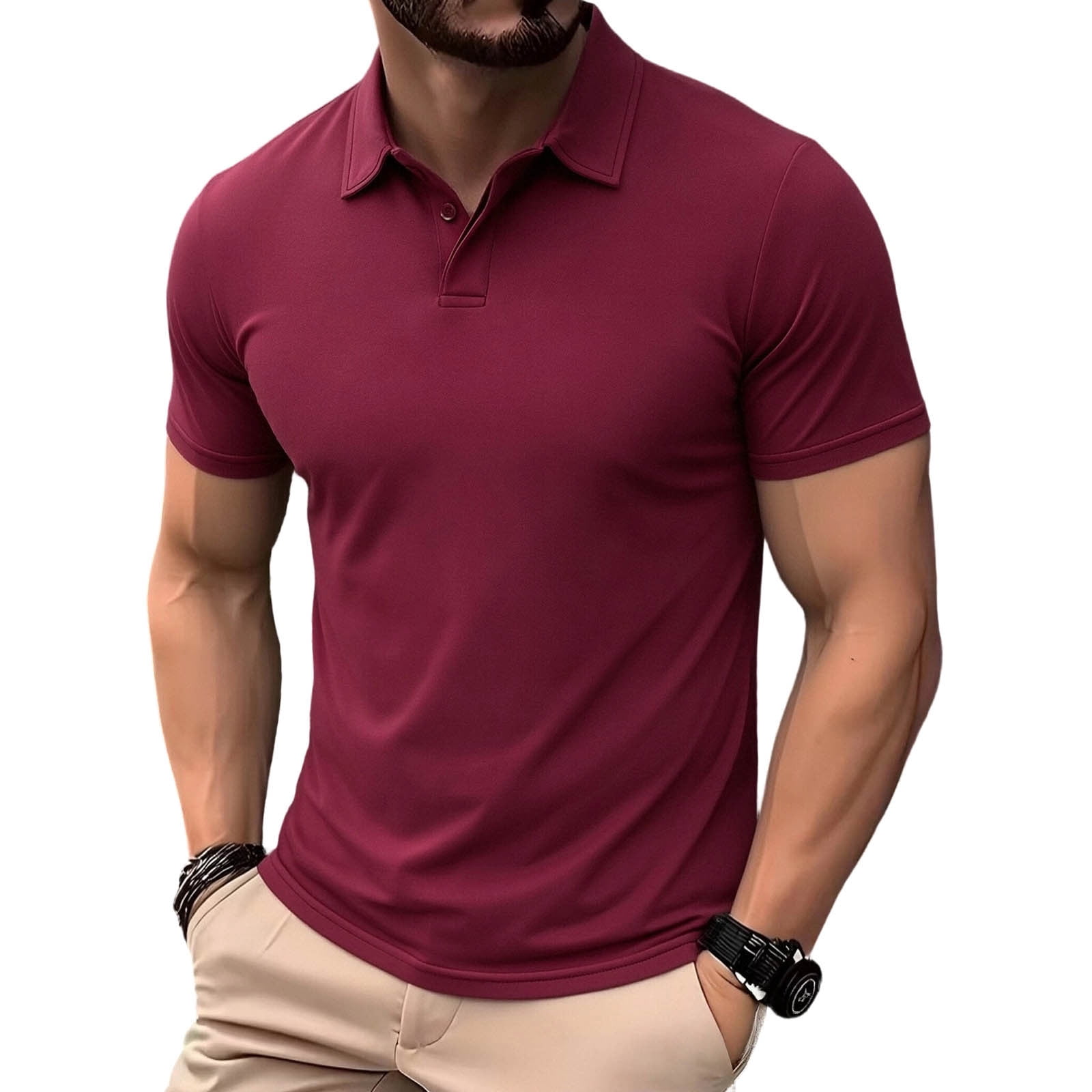 Betivan Men's Turndown Collar Tops Short Sleeves Color Block Button ...