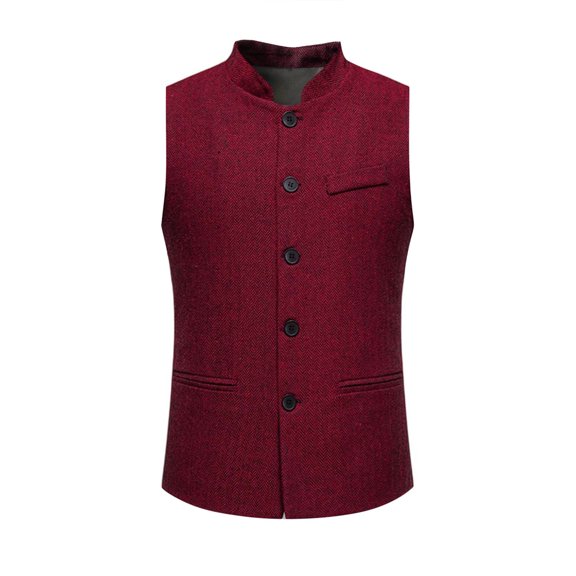 Betivan Men's Vintage Suit Vest Solid Color Sleeveless Blouse with Pockets, Retro Single Row Button Fake Two-Piece Suit for All Seasons/Daily/Casual/Office Sizes S-XXL