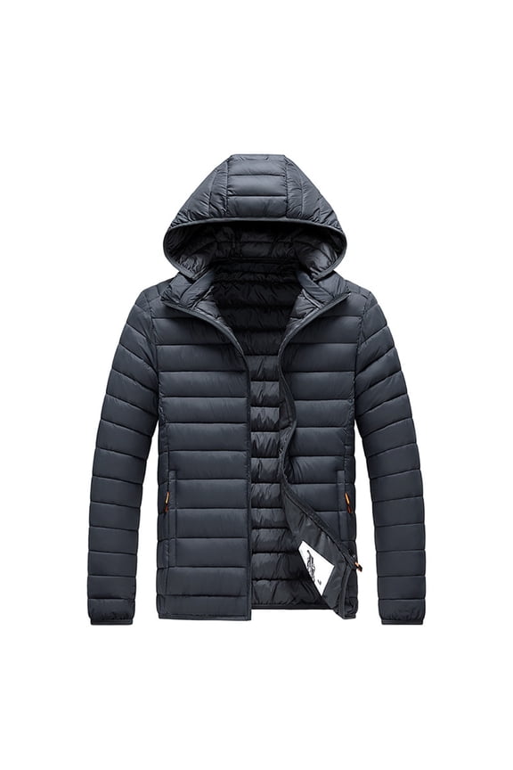 Men's Winter Quilted Detachable Hood Jacket, Slim Fit Warm Parka, Casual Solid Color Cold Season Outwear Coat