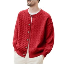 Betivan Mens Cable Knit Cardigan Sweater Crew Neck Casual Button Down Sweaters Long Sleeve Fall Winter Outwear