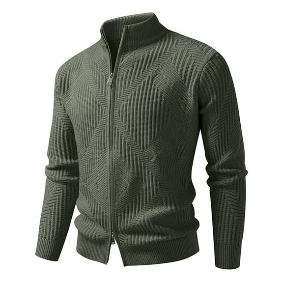 Betivan Mens Cardigan Sweater Full Zip Cable Knitted Stand Collar Cardigan Casual Long Sleeve Sweaters for Daily Wear, Work, Outdoor