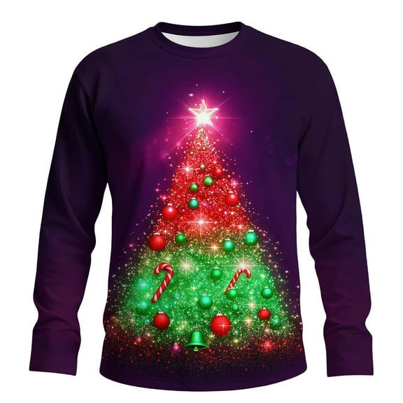 Betivan Mens Christmas Long Sleeve Shirts Casual Holiday Winter Hem Crewneck Sweater Trendy Long Sleeve Loose Fit Xmas Tree Pullover Tops