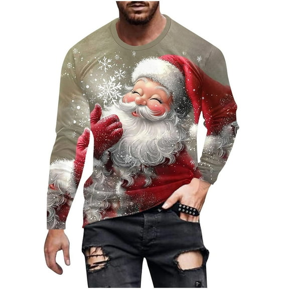 Betivan Mens Christmas Shirts Casual Holiday Hem Crewneck Sweater Trendy Long Sleeve Loose Fit Xmas Tree Pullover Tops