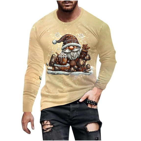 Betivan Mens Christmas Shirts Casual Holiday Hem Crewneck Sweater Trendy Long Sleeve Loose Fit Xmas Tree Pullover Tops