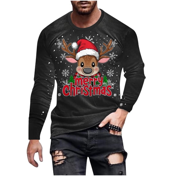 Betivan Mens Christmas Shirts Casual Holiday Hem Crewneck Sweater Trendy Long Sleeve Loose Fit Xmas Tree Pullover Tops