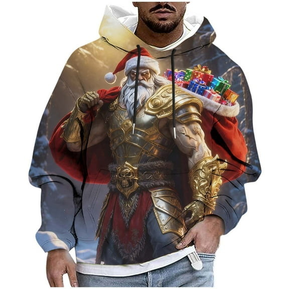 Betivan Mens Ugly Christmas Hoodies Drawstring Sweatshirt Top 3D Printed Graphic Long Sleeve Xmas Pullover for Party Festive Party (XS-XXXXXL)