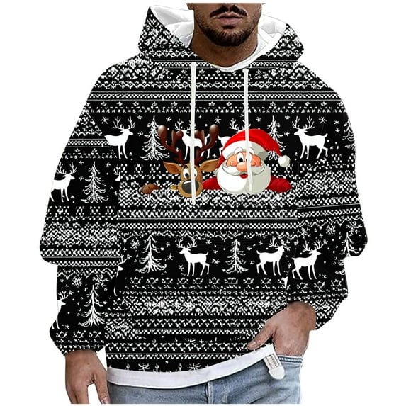 Betivan Mens Ugly Christmas Hoodies Drawstring Sweatshirt Top 3D Printed Graphic Long Sleeve Xmas Pullover for Party Festive Party (XS-XXXXXL)