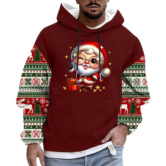 Betivan Mens Ugly Christmas Hoodies Drawstring Sweatshirt Top 3D Printed Graphic Long Sleeve Xmas Pullover for Party Festive Party (XS-XXXXXL)