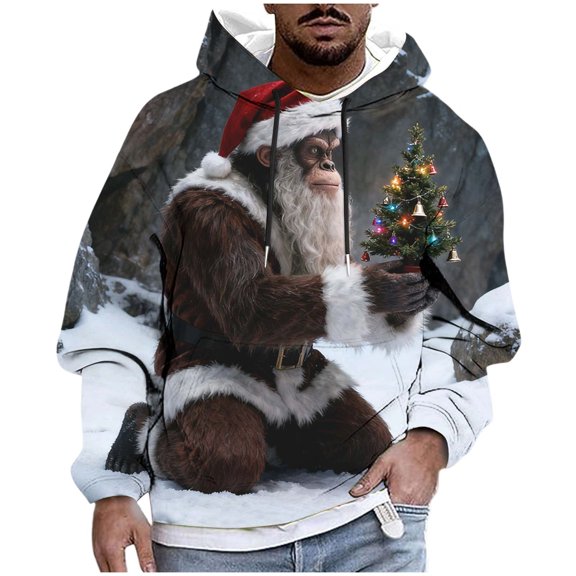 Betivan Mens Ugly Christmas Hoodies Drawstring Sweatshirt Top 3D Printed Graphic Long Sleeve Xmas Pullover for Party Festive Party (XS-XXXXXL)