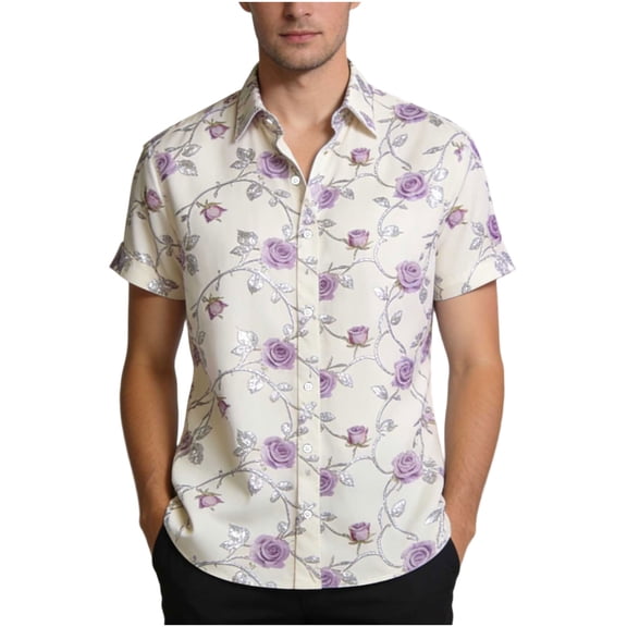 Betivan Valentine's Day Heart Printed Shirt for Men Women Casual Short Sleeve Turndown Collar Button Top for Holiday Dates, Casual Vacation Daily