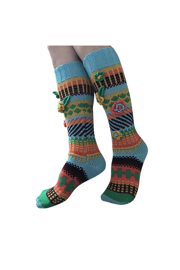 Woman Slipper Socks With Suede Non Slip Sole Winter Knitted Home Warm Floor Indoor Stocking House
