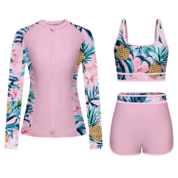 Betivan Women 3 Piece Rash Guard Swimsuit Long Sleeve Zip Up Built In Bra Top With Boyshorts Quick Dry Sun Protection Surfing Diving Beach Pool Swimming Vacation