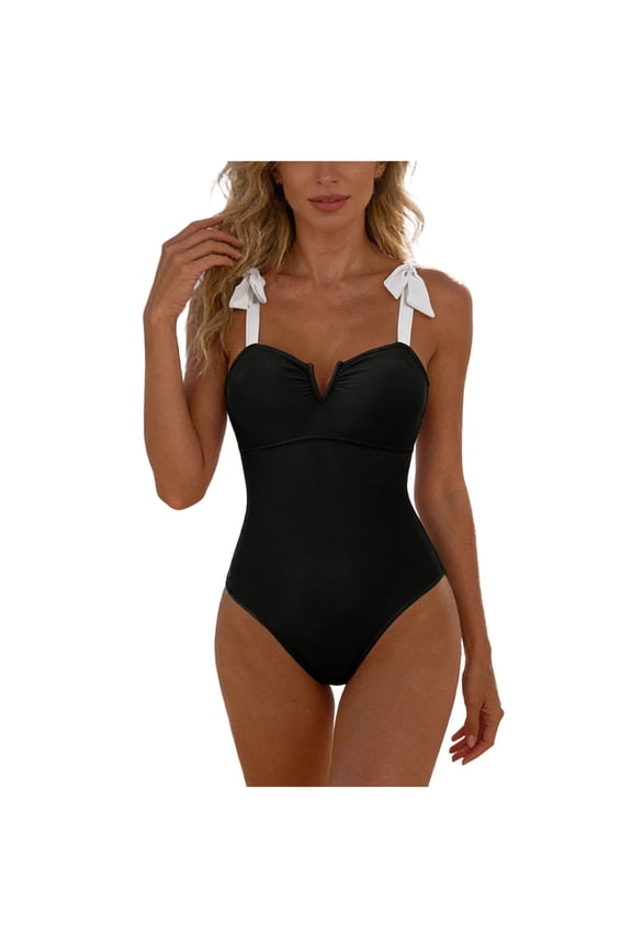 Women Bikini Swimsuit Solid Color Supportive Wide Strap Two Piece Set Tie Back Design Wireless Padded Slim Fit Modest Stylish Bathing Suit Beach Vacation Summer Pool Party Travel