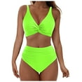 thumbnail image 1 of Betivan Women Bikini Swimsuit Solid V Neck Push Up Two Piece Set Wireless Padded Top Adjustable Back Closure High Waist Bottom Tummy Control Beach Pool Swimming Vacation, 1 of 6