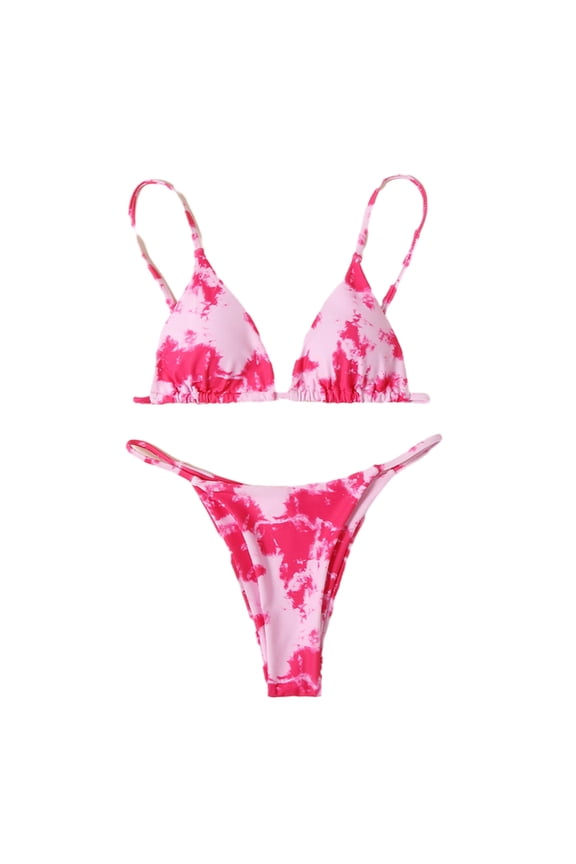 Women Bikini Swimsuit Tie Dye Colorful Two Piece Set Triangle Bottom Wireless Padded Stylish Slim Fit Bathing Suit Beach Pool Swimming Vacation