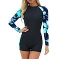 thumbnail image 1 of Betivan Women Rash Guard Swimsuit Long Sleeve Zip Up One Piece Printed Modest Surfing Diving Suit With Shorts Quick Dry Sun Protection Beach Pool Swimming Vacation Travel, 1 of 7