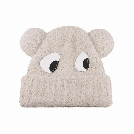 Betivan Women's 2025 New Cute Puppy Big Eye Plush Beanie Hat, Warm Ear Flap Winter Knitted Hat, Face-Slimming Head Wrap Cap, Fashionable Fall & Winter Cold Weather Hat for Women