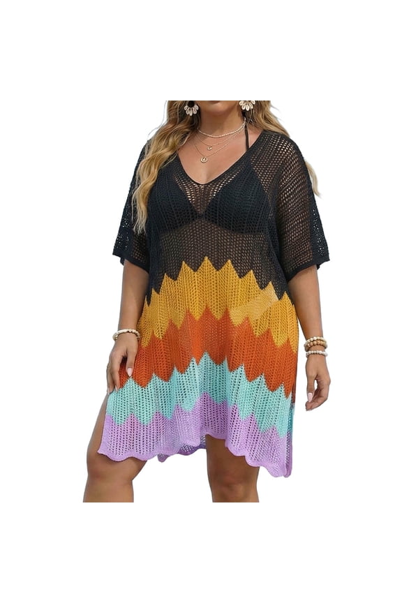 Women's Dress Plus Size Perspective V-Neck Loose Leisure Smock High Elasticity Non-Slip Summer Daily Office Casual Dress