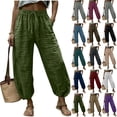 thumbnail image 1 of Betivan Women's Linen Harem Pants Casual Loose Baggy Trousers with Pockets Drawstring Elastic Waist Wide Leg Summer Lightweight Pants Beach Travel Vacation, 1 of 6