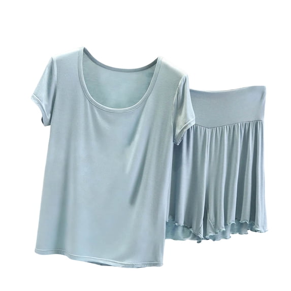 Betivan Women's Pajama Set Short Sleeve Loungewear Solid Color Silky Comfortable Soft Relaxing Sleepwear Home Wear Comfort Fit Sleeping Resting Reading