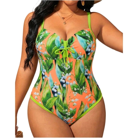 Betivan Women's Plus Size Bathing Suit Solid Color Ruched Chest Sling Conservative One-Piece Stretchy Quick Dry UPF 50+ Sun Protection Beach Pool Snorkeling Paddleboarding Resort