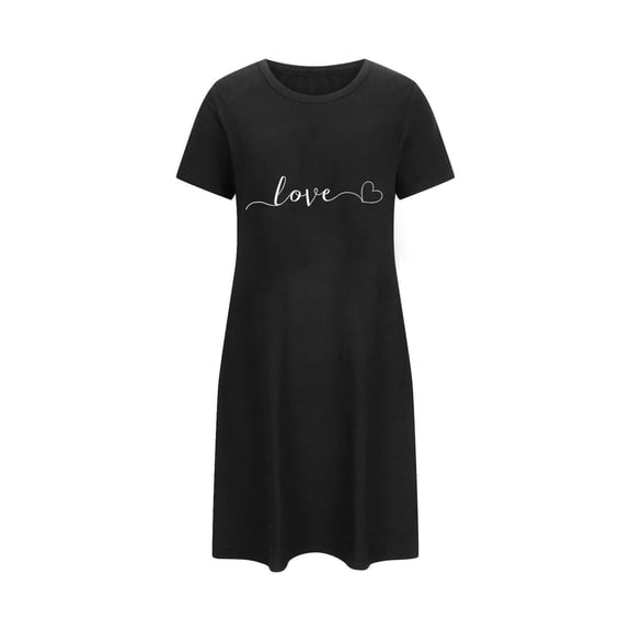 Betivan Women's Plus Size Valentine's Day Nightgown, Chest Printed Crew Neck Short Sleeve Short Nightdress, Comfy Homewear