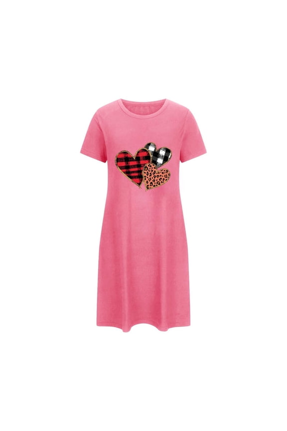 Women's Plus Size Valentine's Day Nightgown, Chest Printed Crew Neck Short Sleeve Short Nightdress, Comfy Homewear