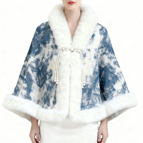 Betivan Women's Solid Color Faux Mink Cape Cardigan Thick Warm Mid-Length Plus Size Loose Coat, for Winter Casual Styling