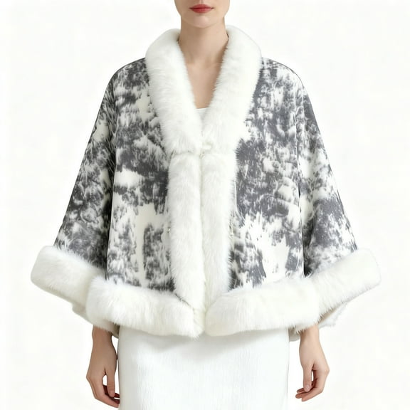 Betivan Women's Solid Color Faux Mink Cape Cardigan Thick Warm Mid-Length Plus Size Loose Coat, for Winter Casual Styling