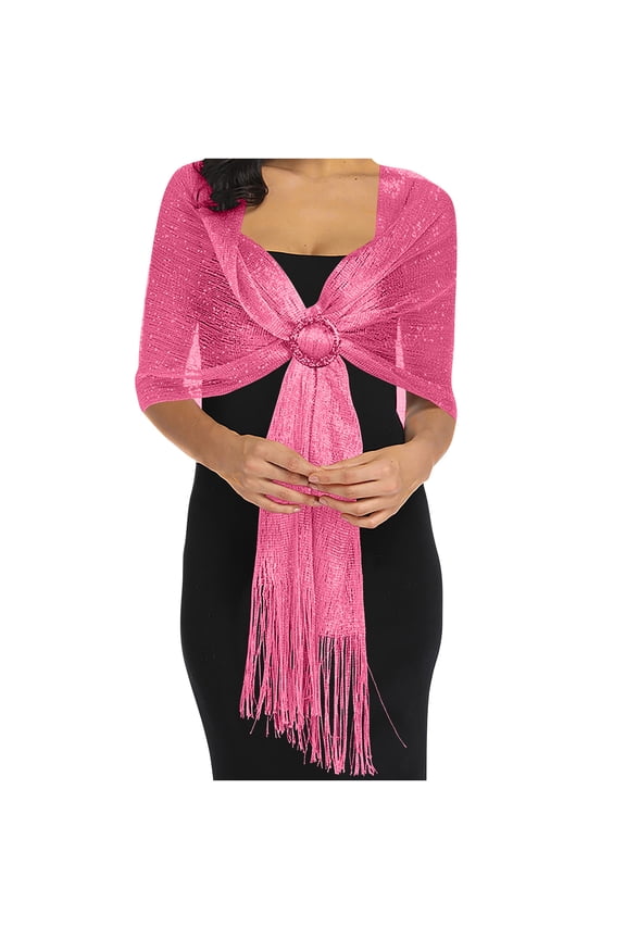 Women's Sparkly Sequin Fringe Shawl Wrap with Decorative Buckle, Elegant Evening Cape For Party Wedding, Women's Fashion Scarves Wraps